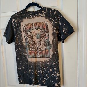 Graphic Black Bleach-Splatter Womens Tee - 'She Kinda Buck Wild'